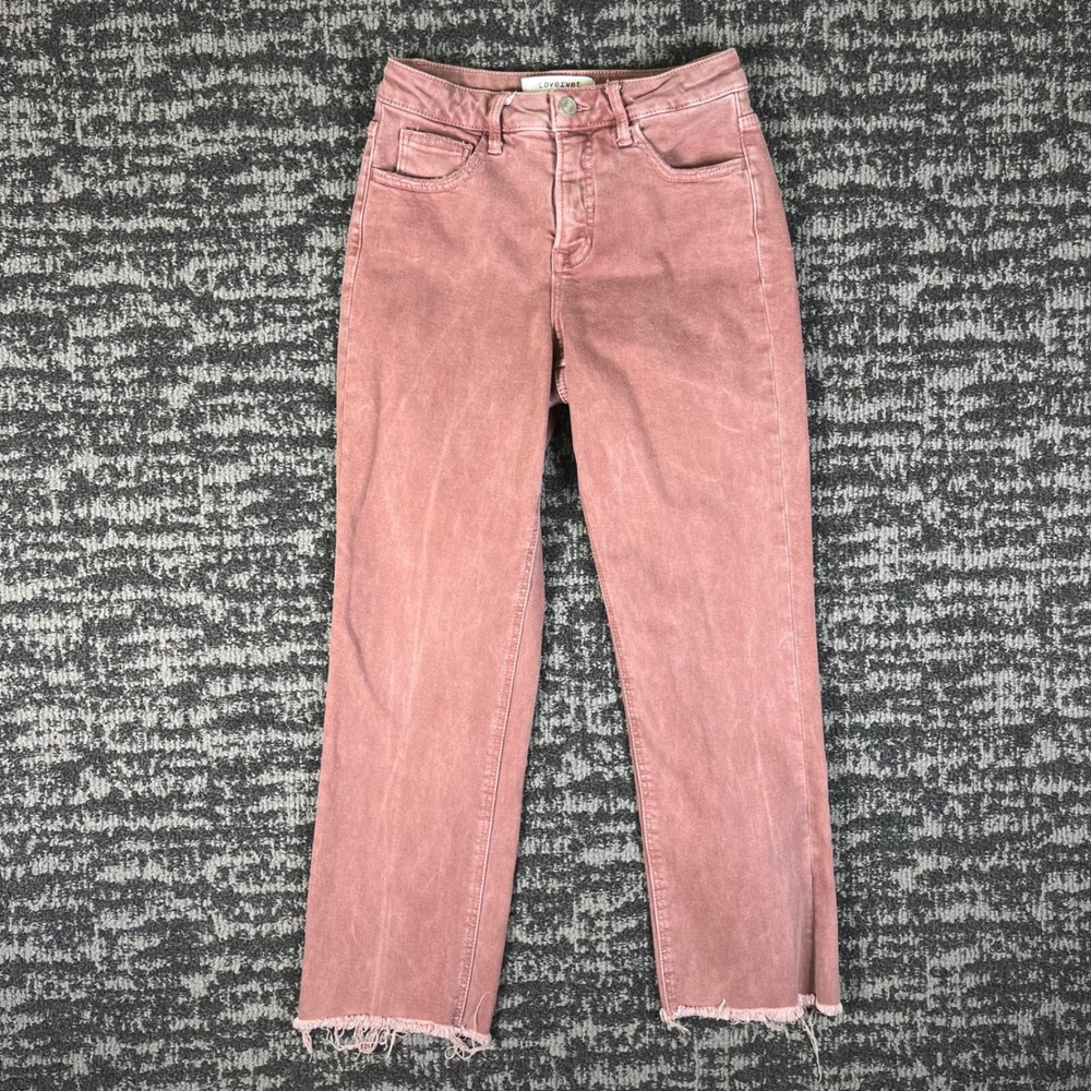 Lovervet Jeans Women 27/5 Pink Straight Leg Raw Hem High Rise LV1200WI Mauve
